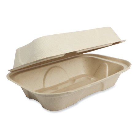 WORLD CENTRIC Fiber Hinged Containers, Hoagie Box, 9.2 x 6.4 x 3.1, Natural, Paper, 500PK TO-SC-UHB-LFP